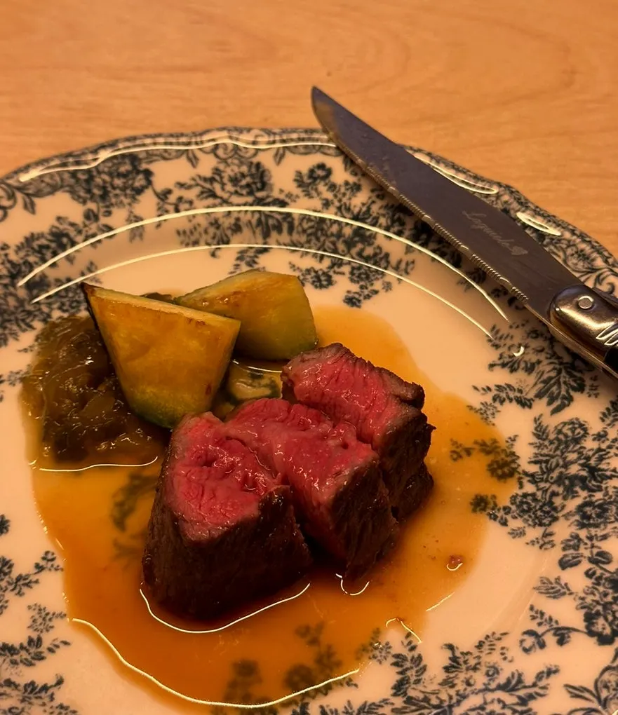 Chuck flap tail with zucchini and jalapeño