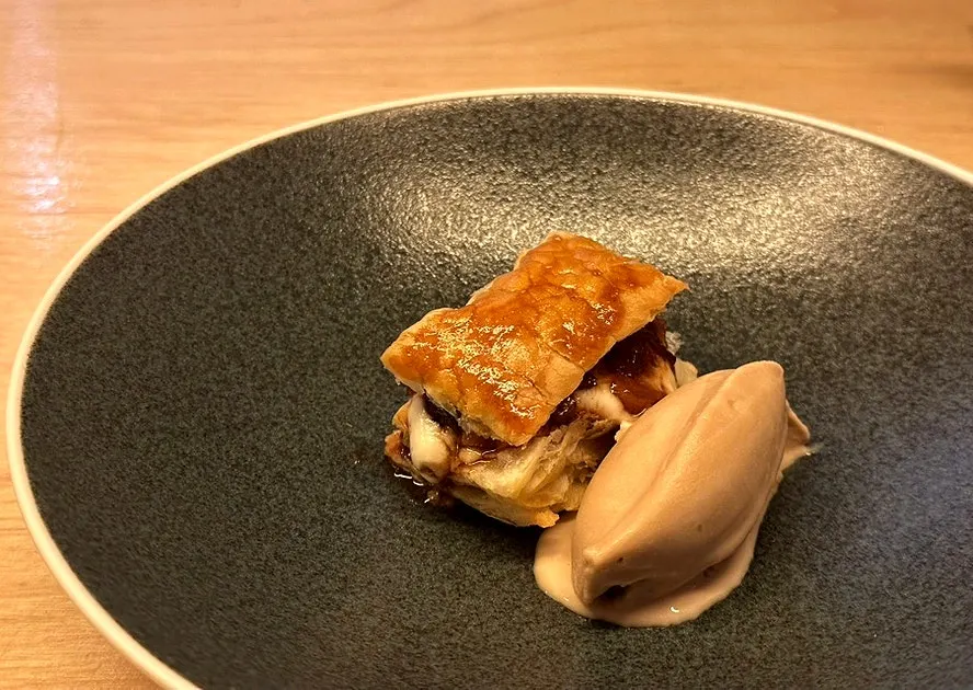 Peach and coffee cream mille-feuille