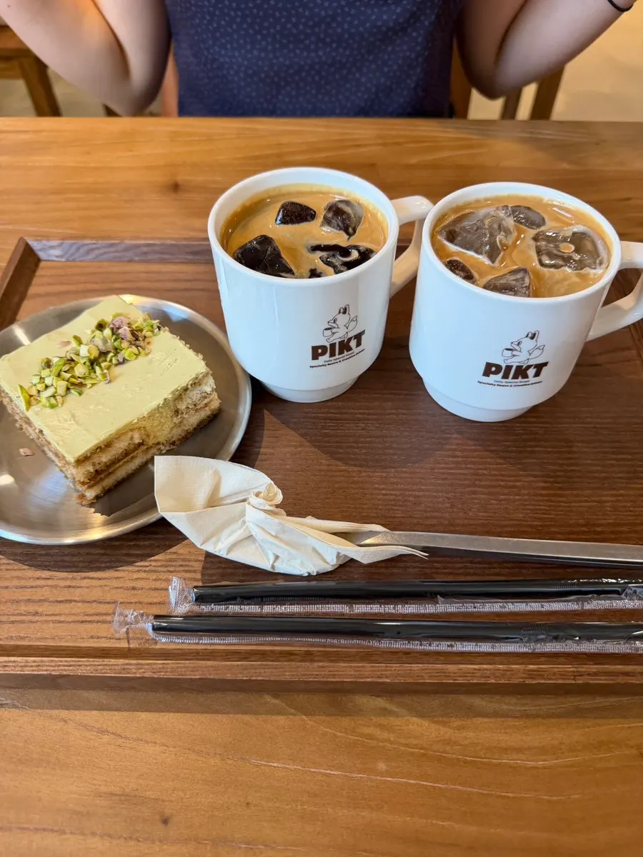 Desserts displayed in the showcase