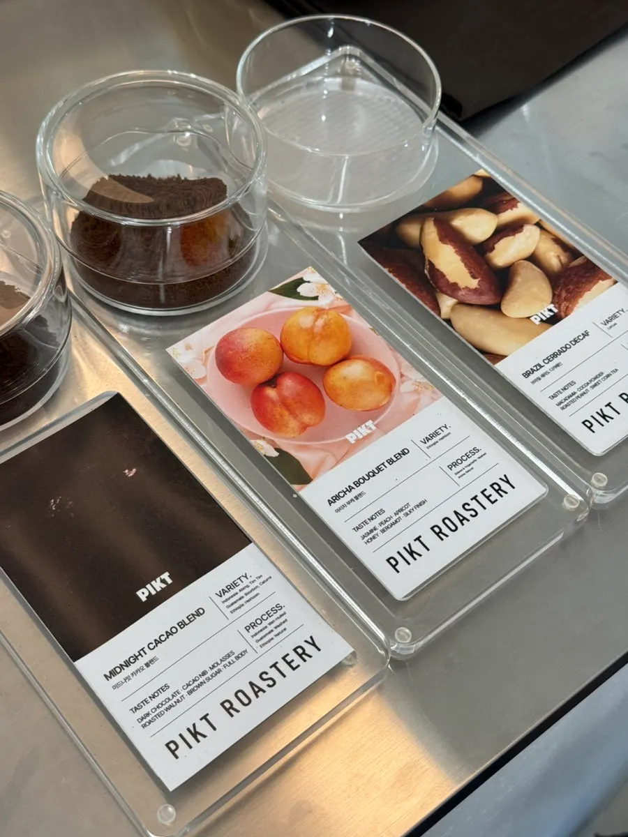Varied drink menu including coffee and tea
