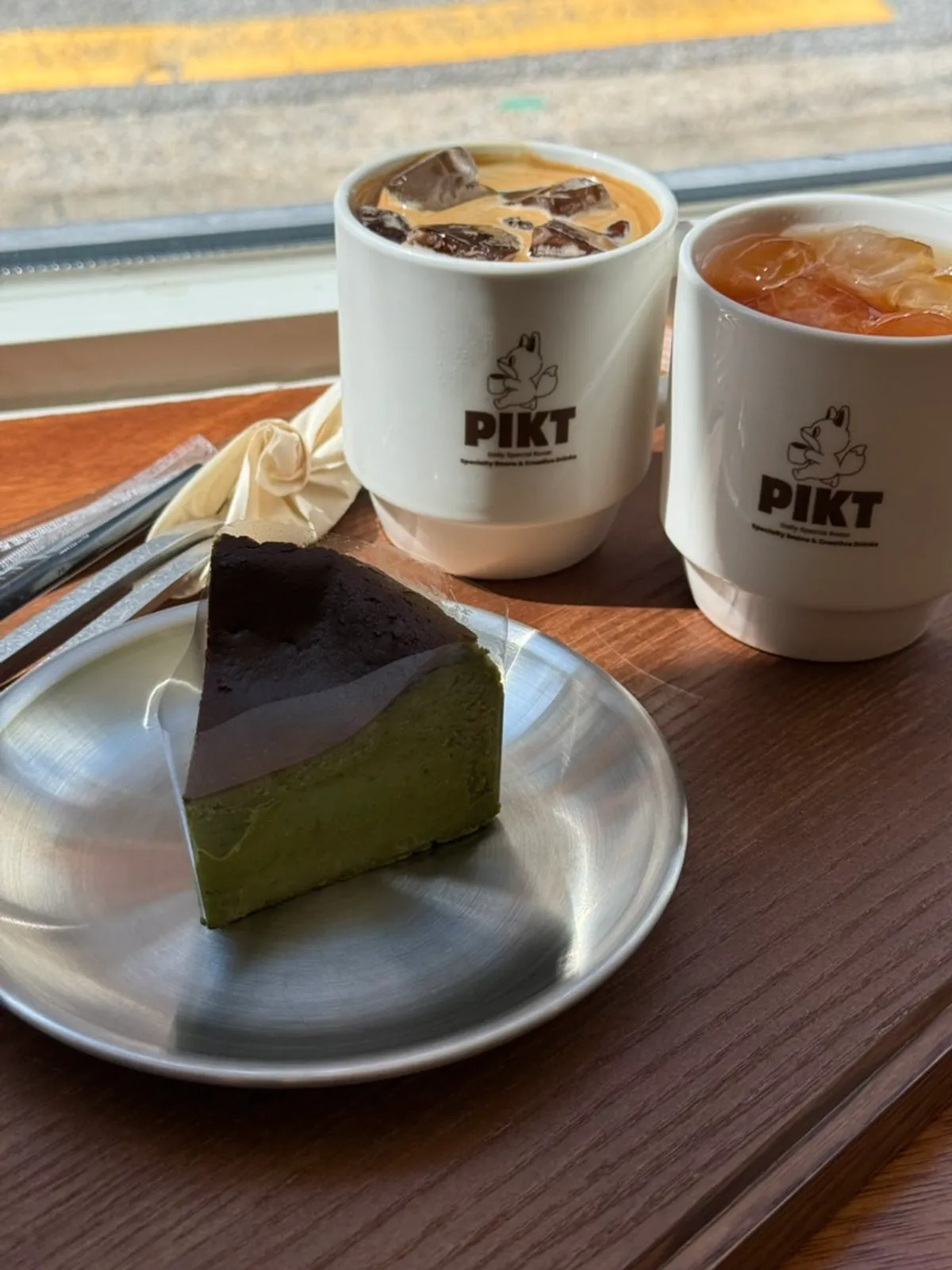 Ordered coffee, tea, and matcha cheesecake