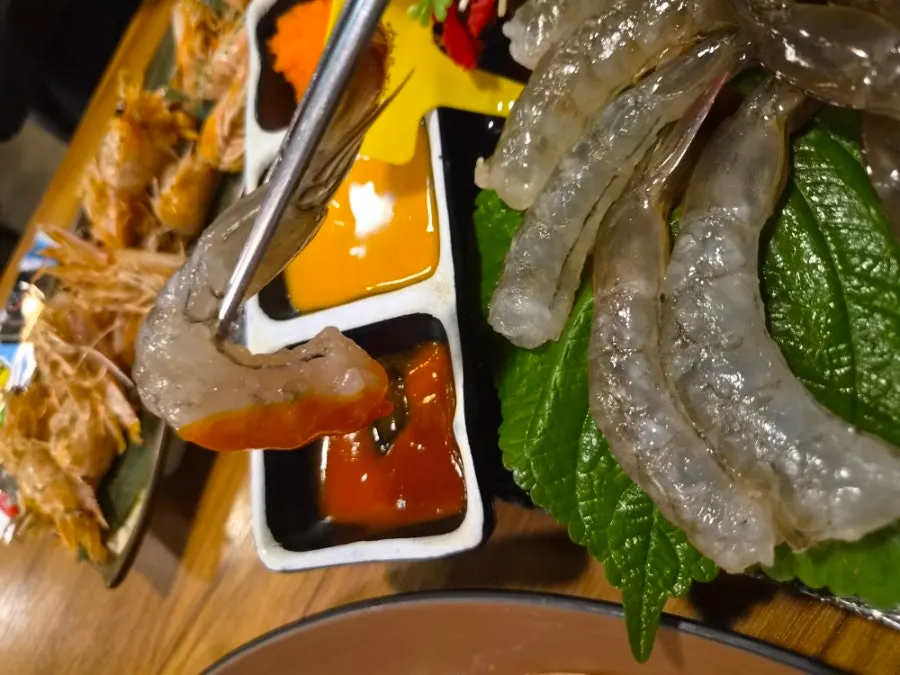 Springy raw shrimp flesh