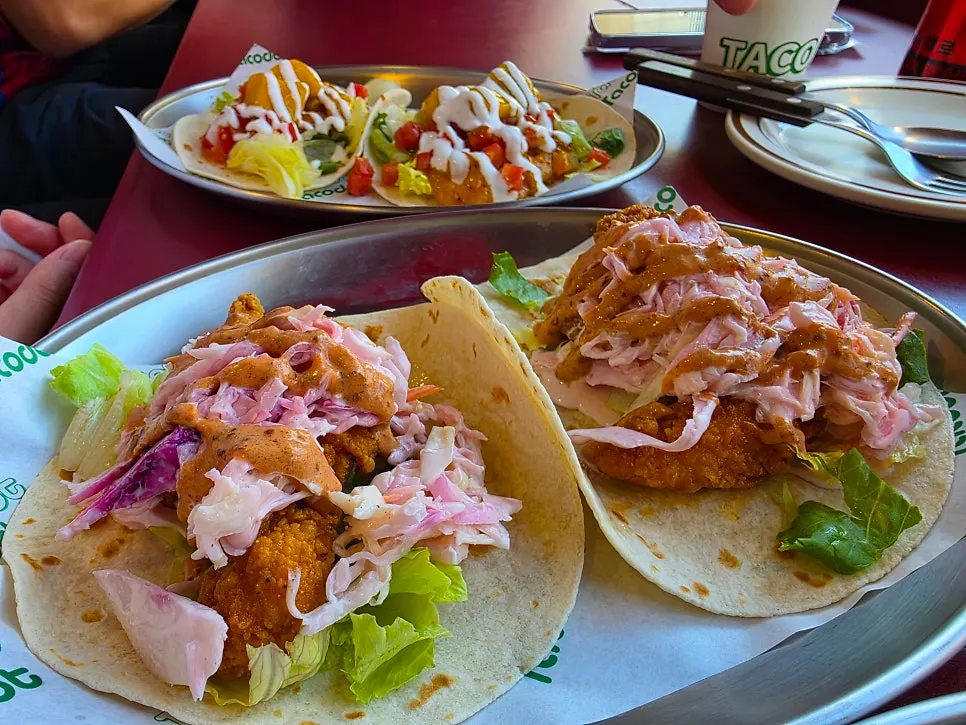 Nashville hot chicken taco too big to hold with one hand