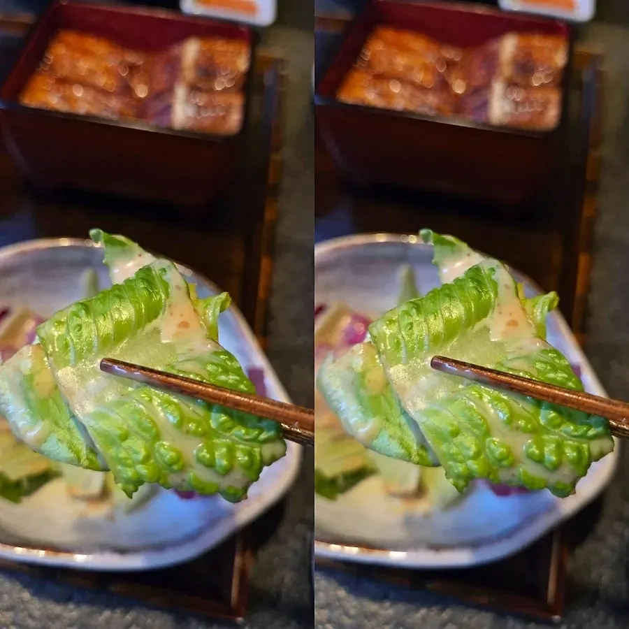 Table setting with acorn jelly and salad at Manmok Seonleung