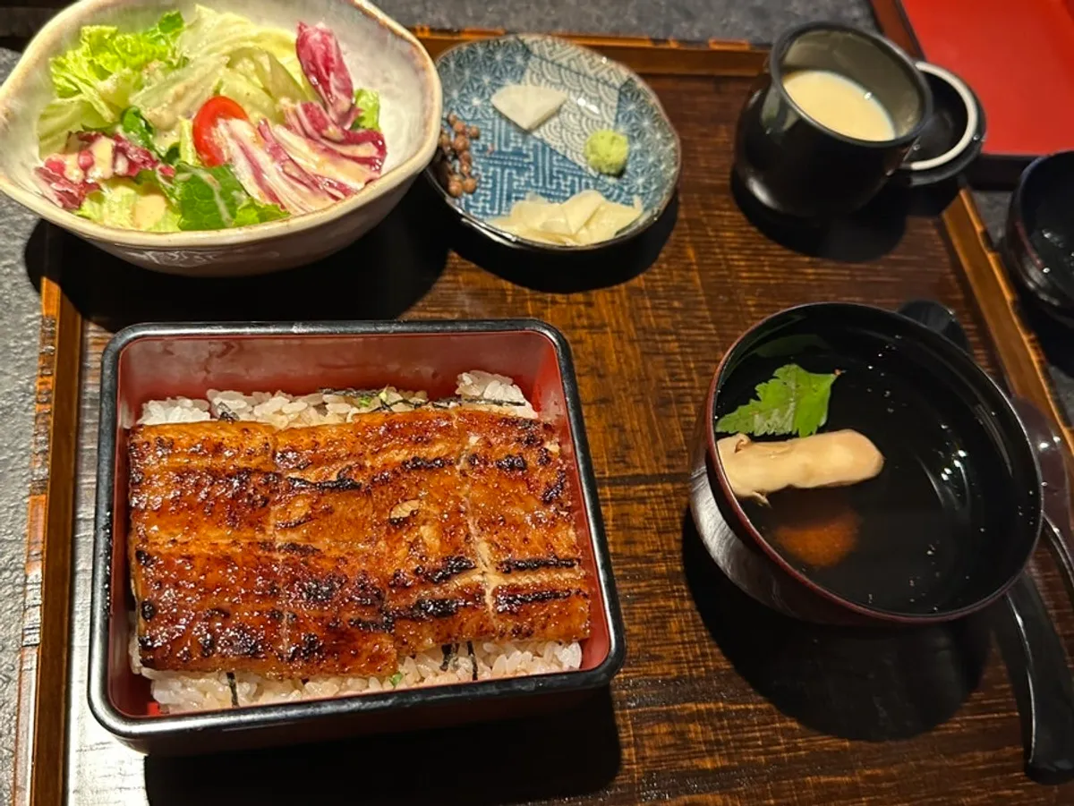 Half-size eel rice bowl piled high with eel
