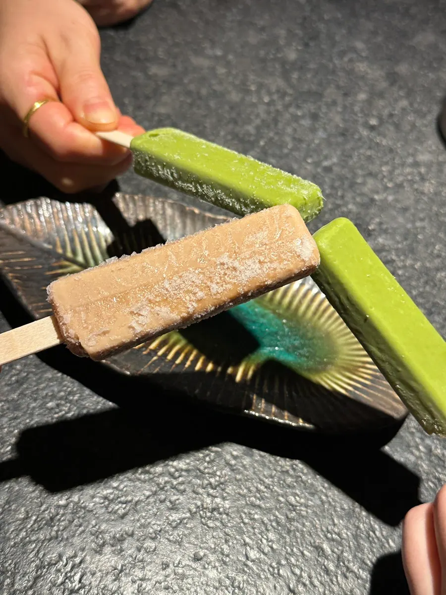 Tea ice cream served for dessert