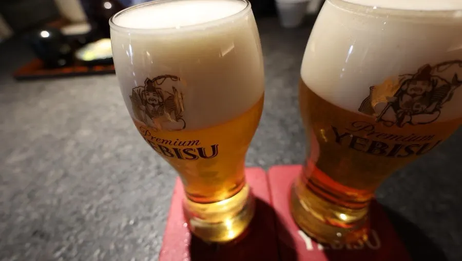 Ebisu draft beer served with grilled eel