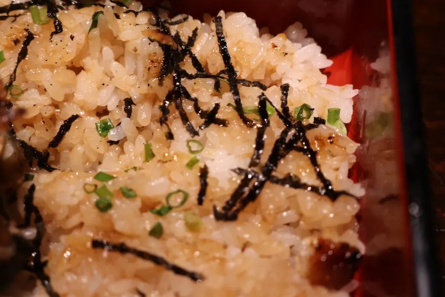 Eel rice bowl served over fluffy rice