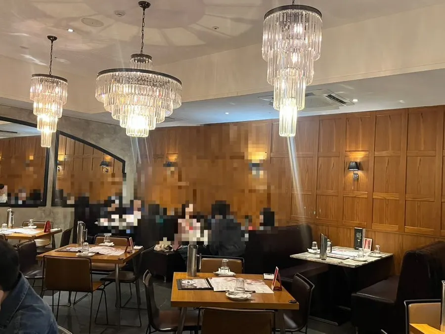 Dining room with widely spaced tables