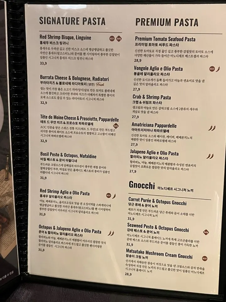 Menu page for steak plates