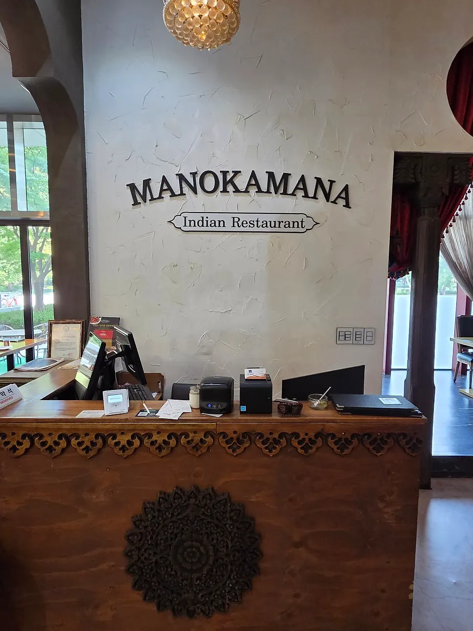 Interior of Manokamana Songdo Branch decorated with Indian-style decor