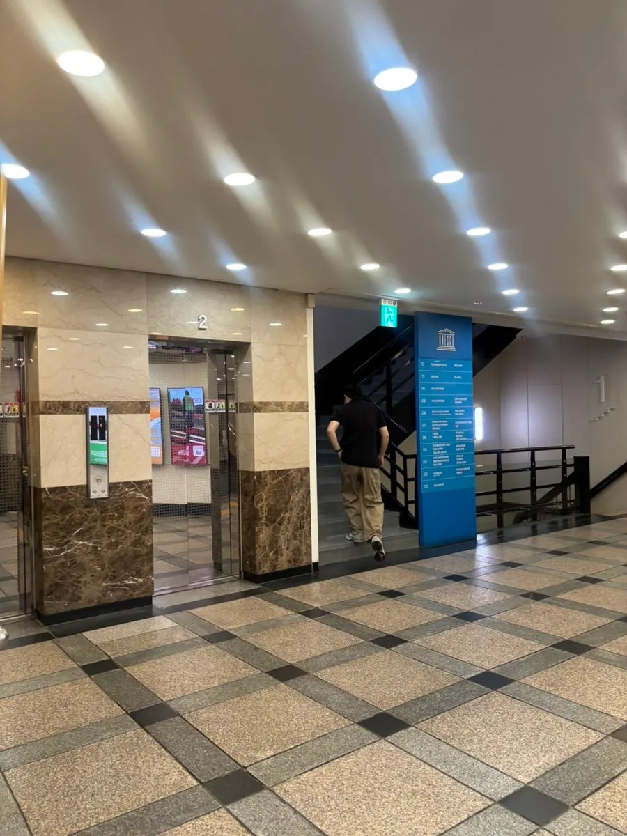 Floor directory in the UNESCO Building elevator