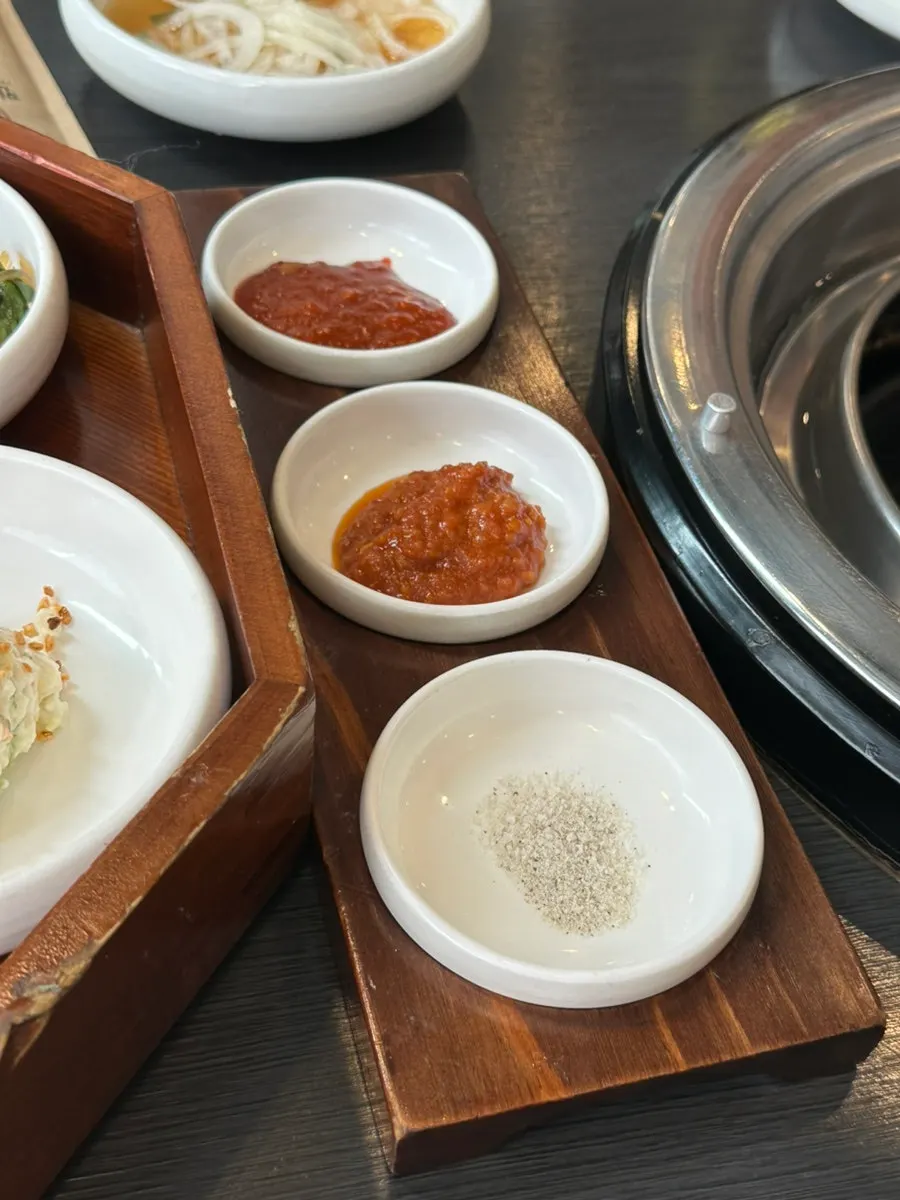 Three sauces served with the meat