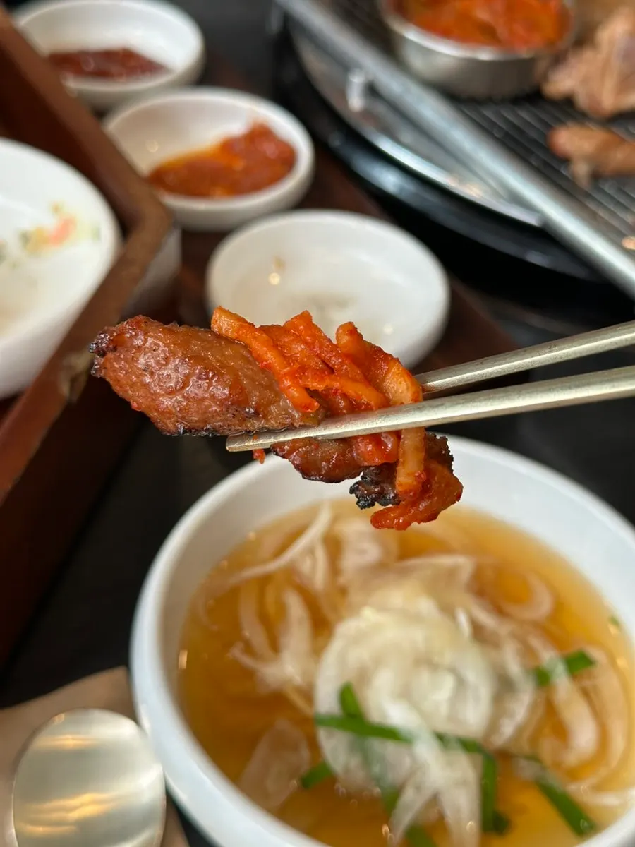 Marinated galbi served with pickled onions