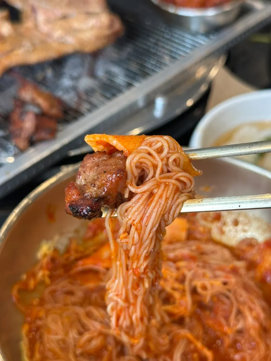 Bibim-naengmyeon noodles mixed and ready