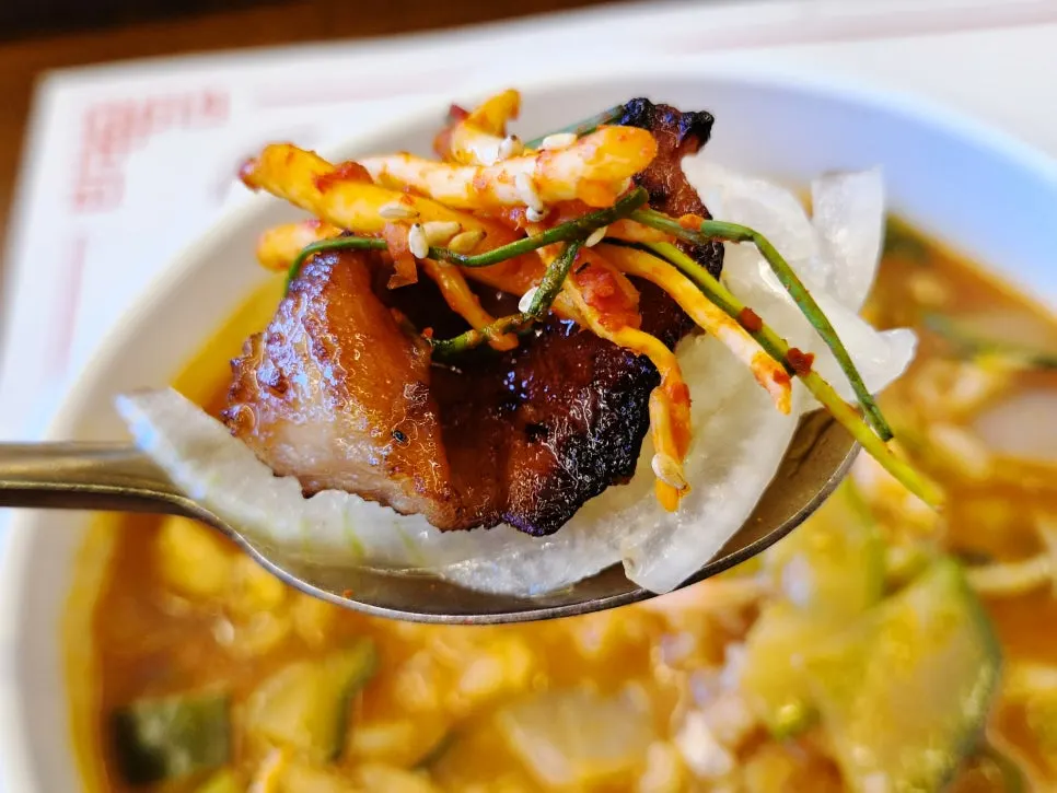 Pork galbi served alongside samchae side dish