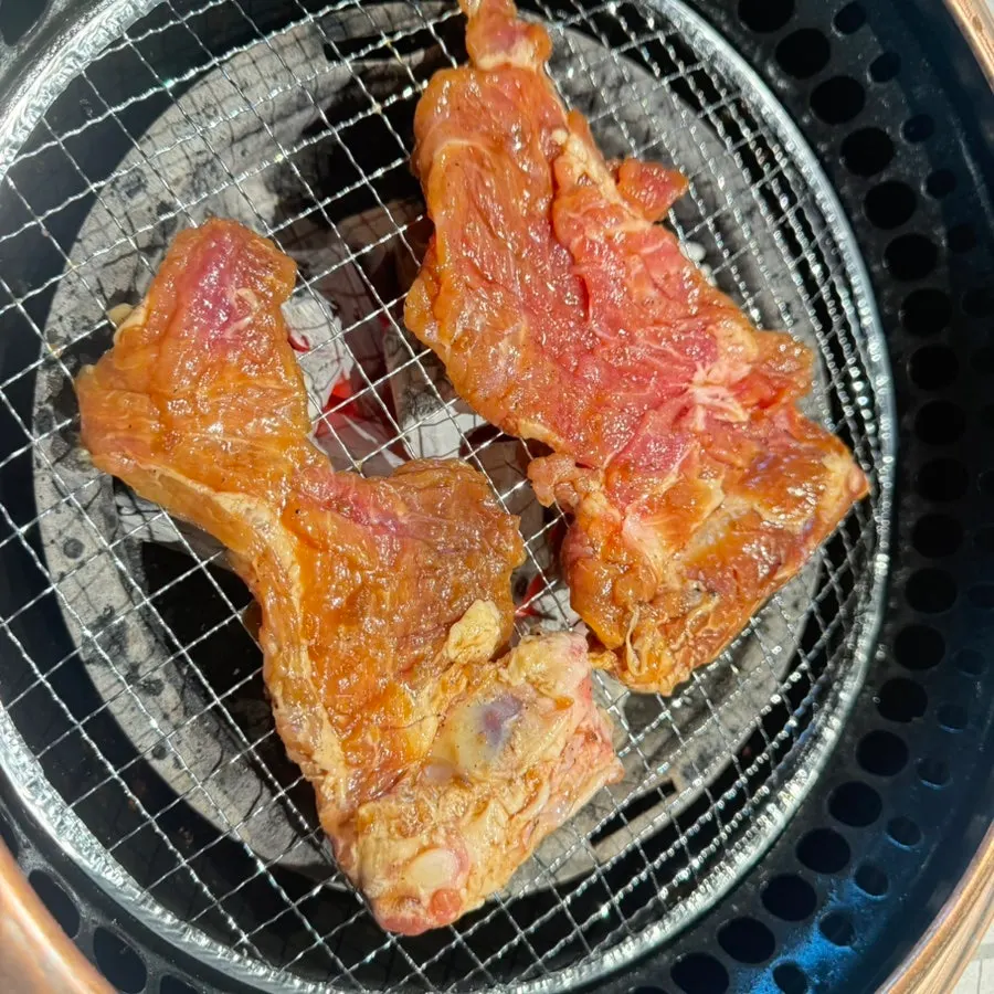 Close-up of thick, marinated handmade galbi