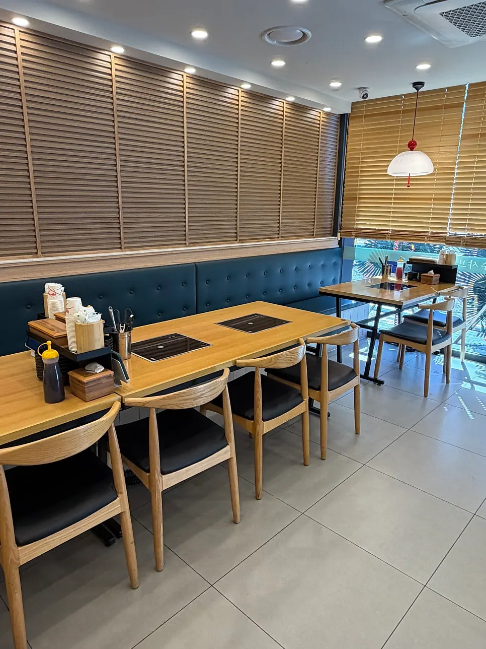 Spacious table set for shabu-shabu