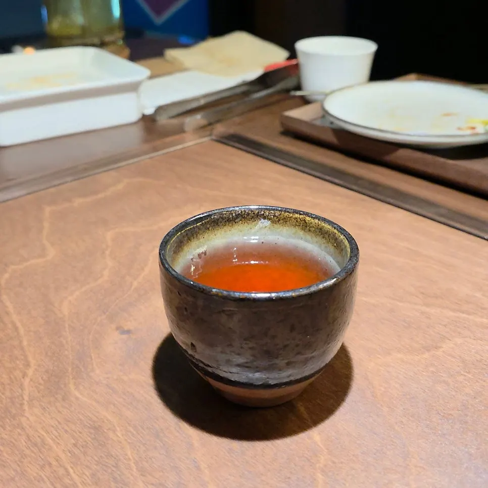 Omija (schisandra berry) tea served after the meal