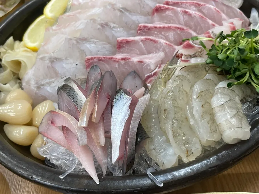 Close-up of bouncy raw shrimp sashimi