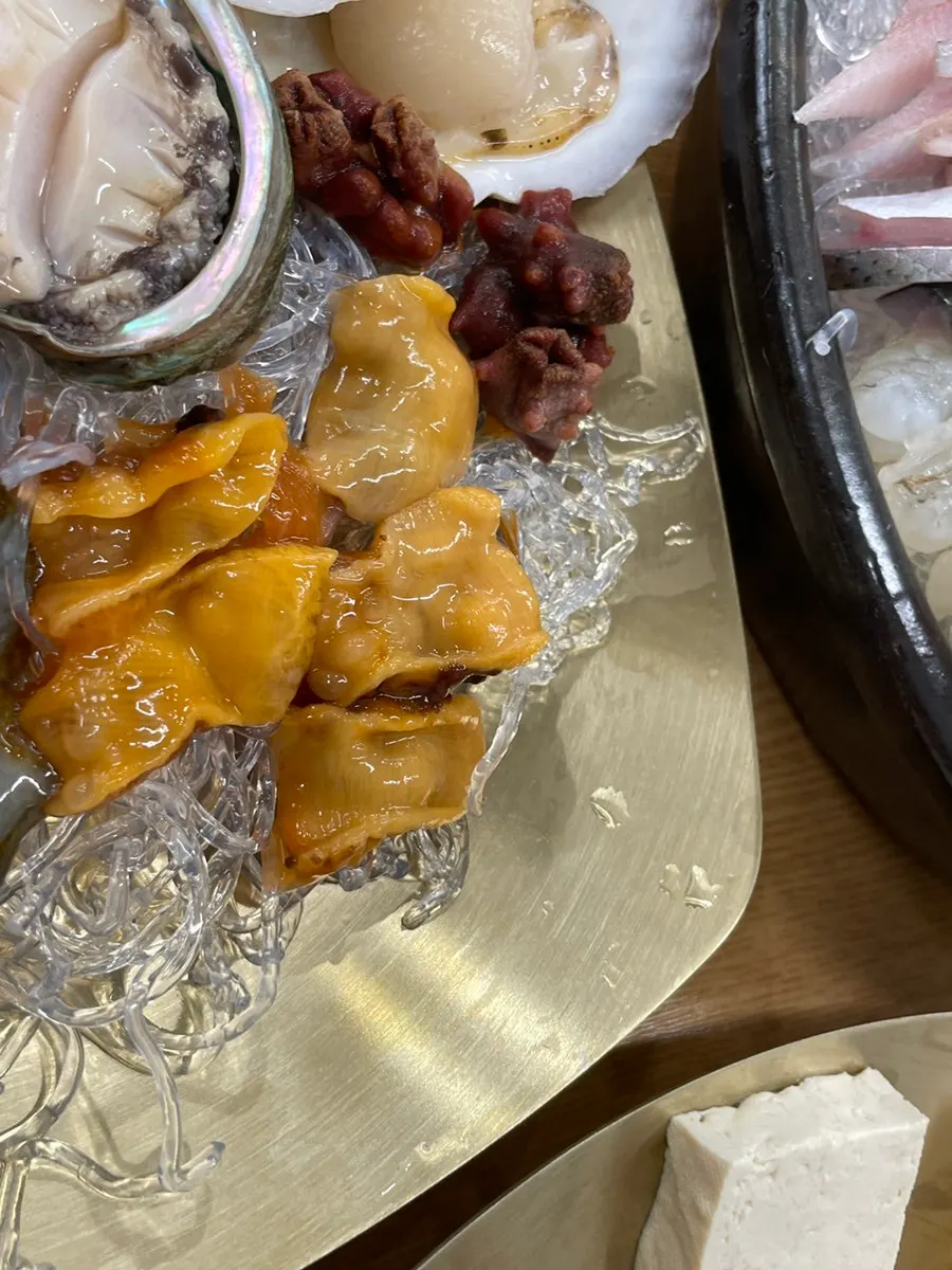 Sea cucumber and sea squirt on the seafood platter