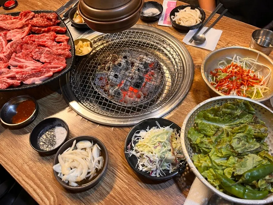 Complimentary side dishes at Mapo Mokjang