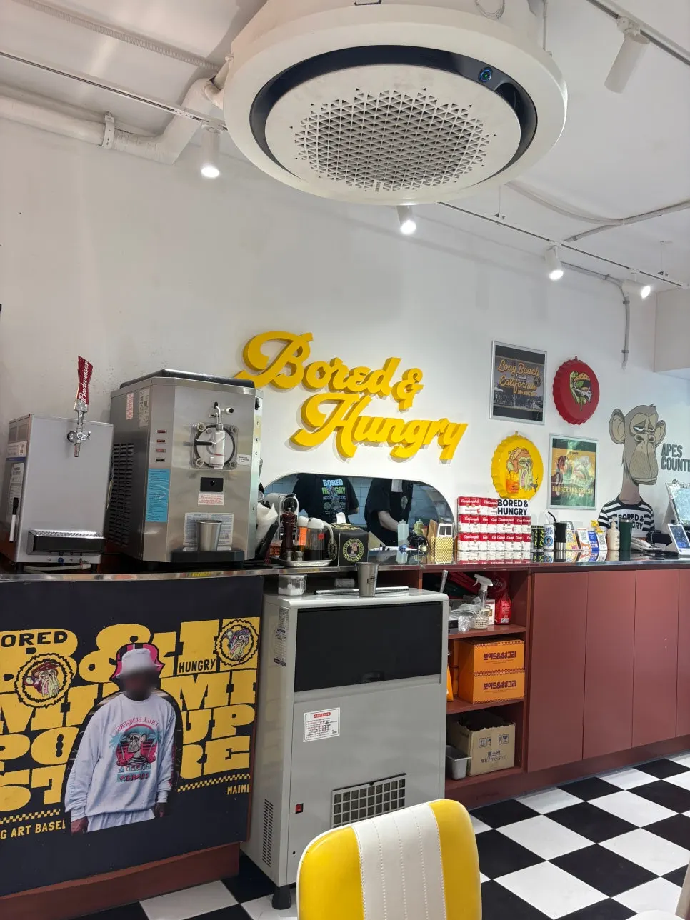 Bored & Hungry interior decorated with counter props and artwork