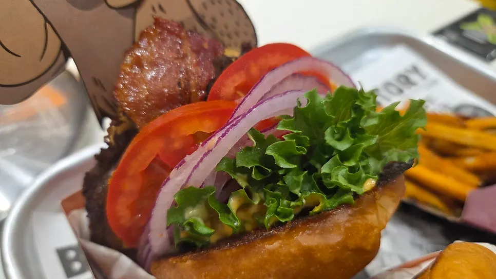 Shrimp Burger with a thick shrimp patty