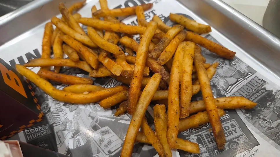 Handmade burgers finished with French fries