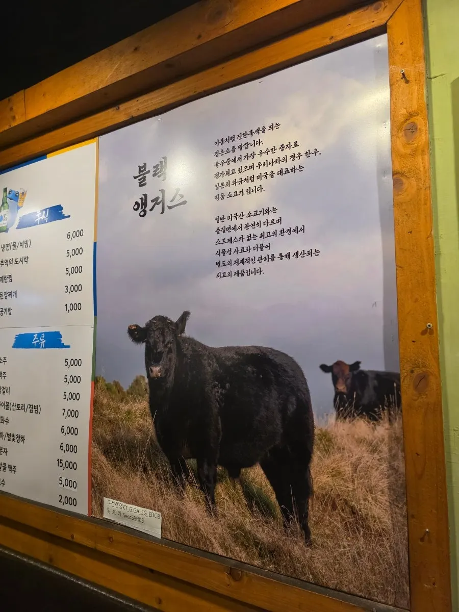 Menu with Black Angus explanation