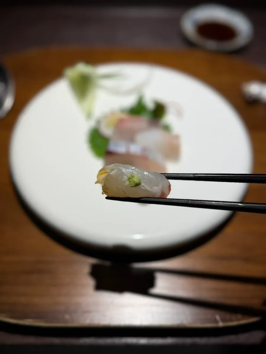 Seasonal sashimi topped with wasabi