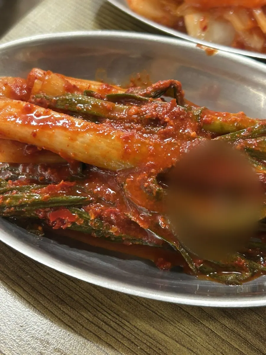 Side dish spread with green onion kimchi