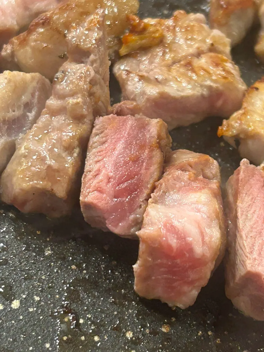 Close-up of well-grilled pork neck