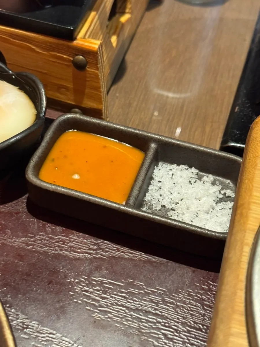 Set meal with pot rice and a soft-cooked egg