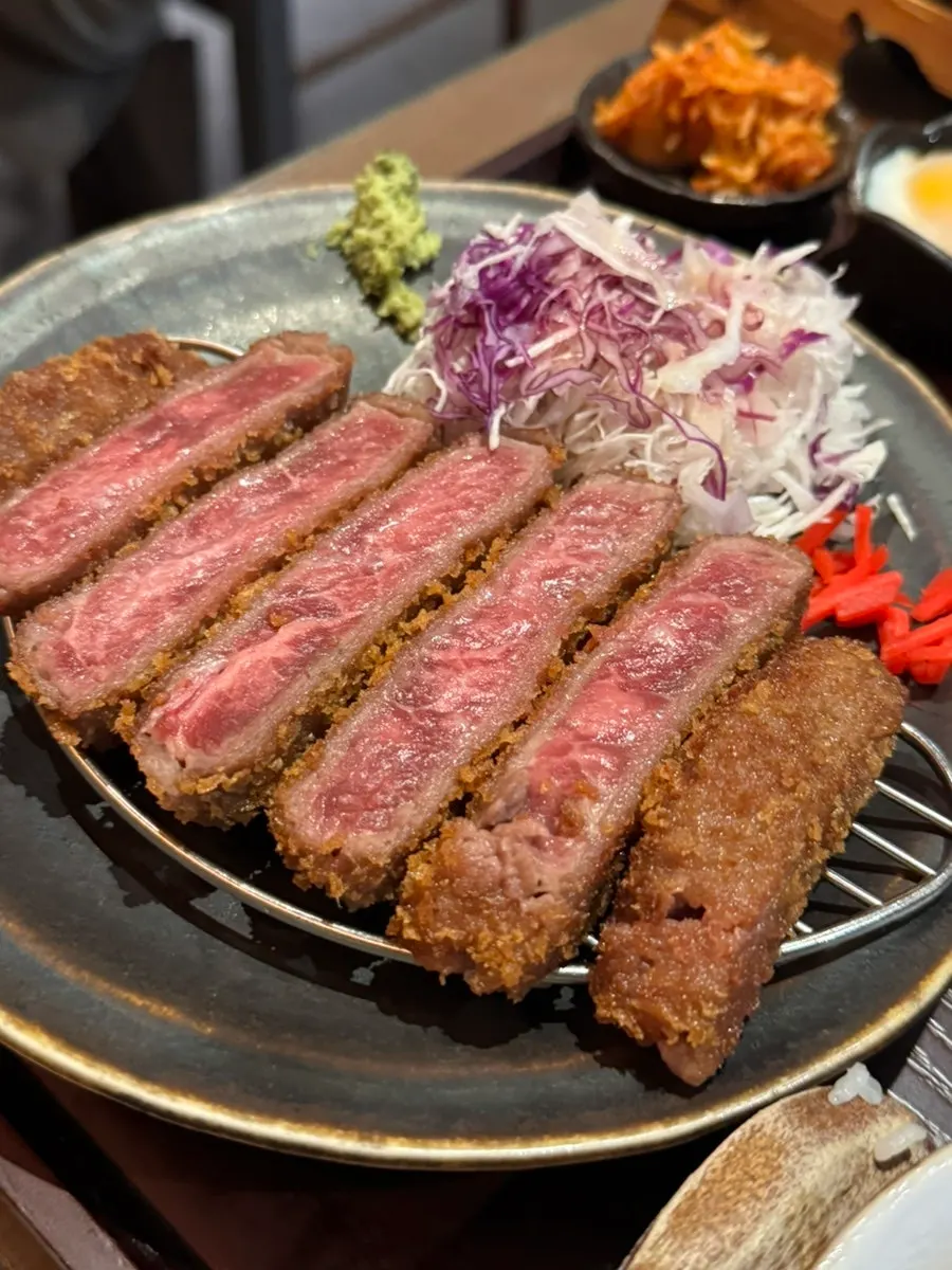 Thick cross-section of smoked gyukatsu