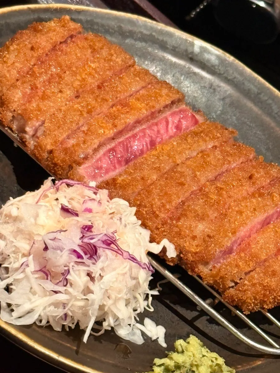 The shared brazier for two set on the table with gyukatsu