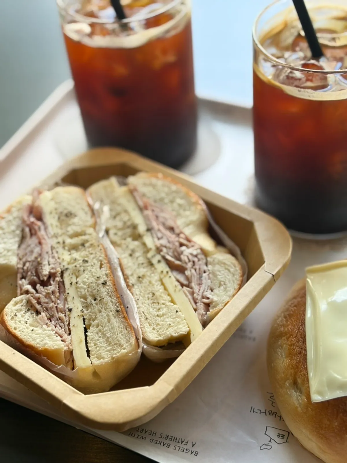 Handmade jambon sandwich with jambon in the bagel