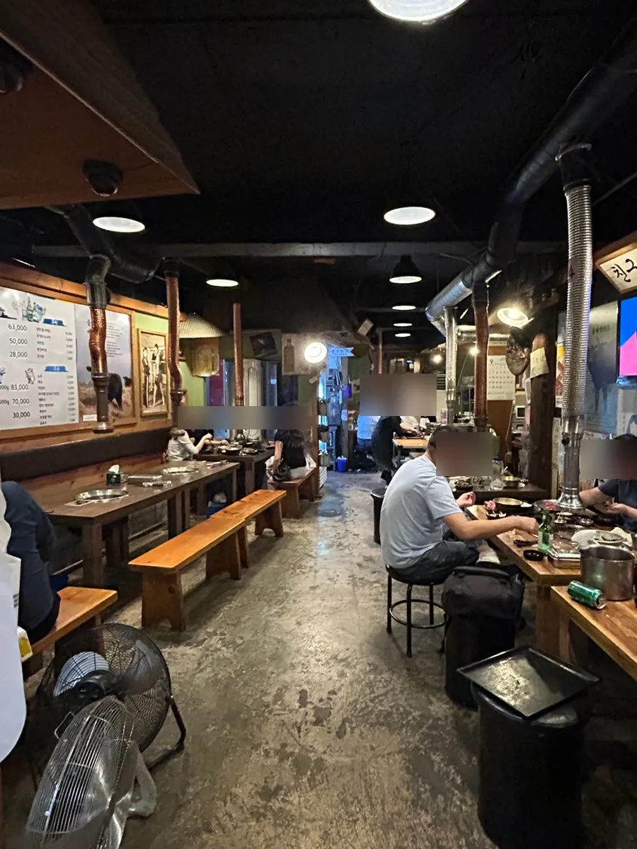 Full view of tables packed with customers at Mapo Mokjang
