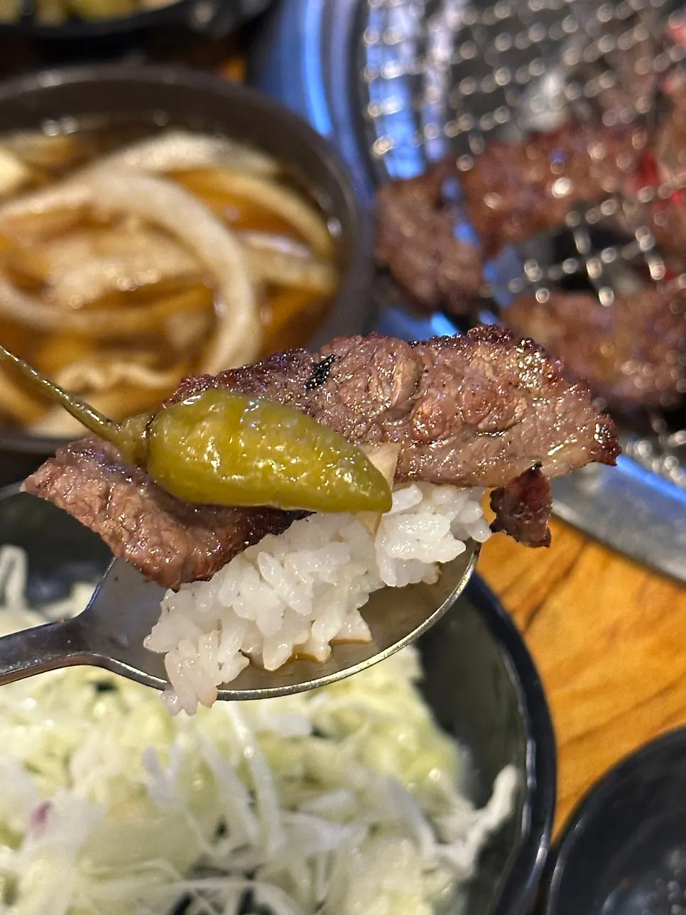 Premium beef ribs eaten with onion sauce
