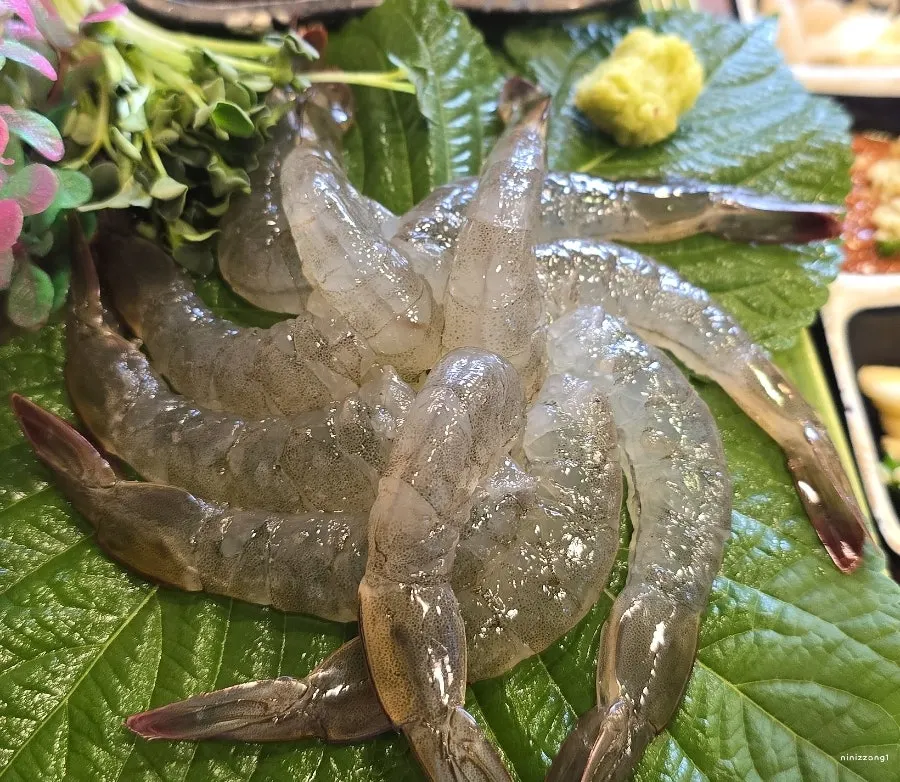 Raw shrimp sashimi and fried shrimp heads