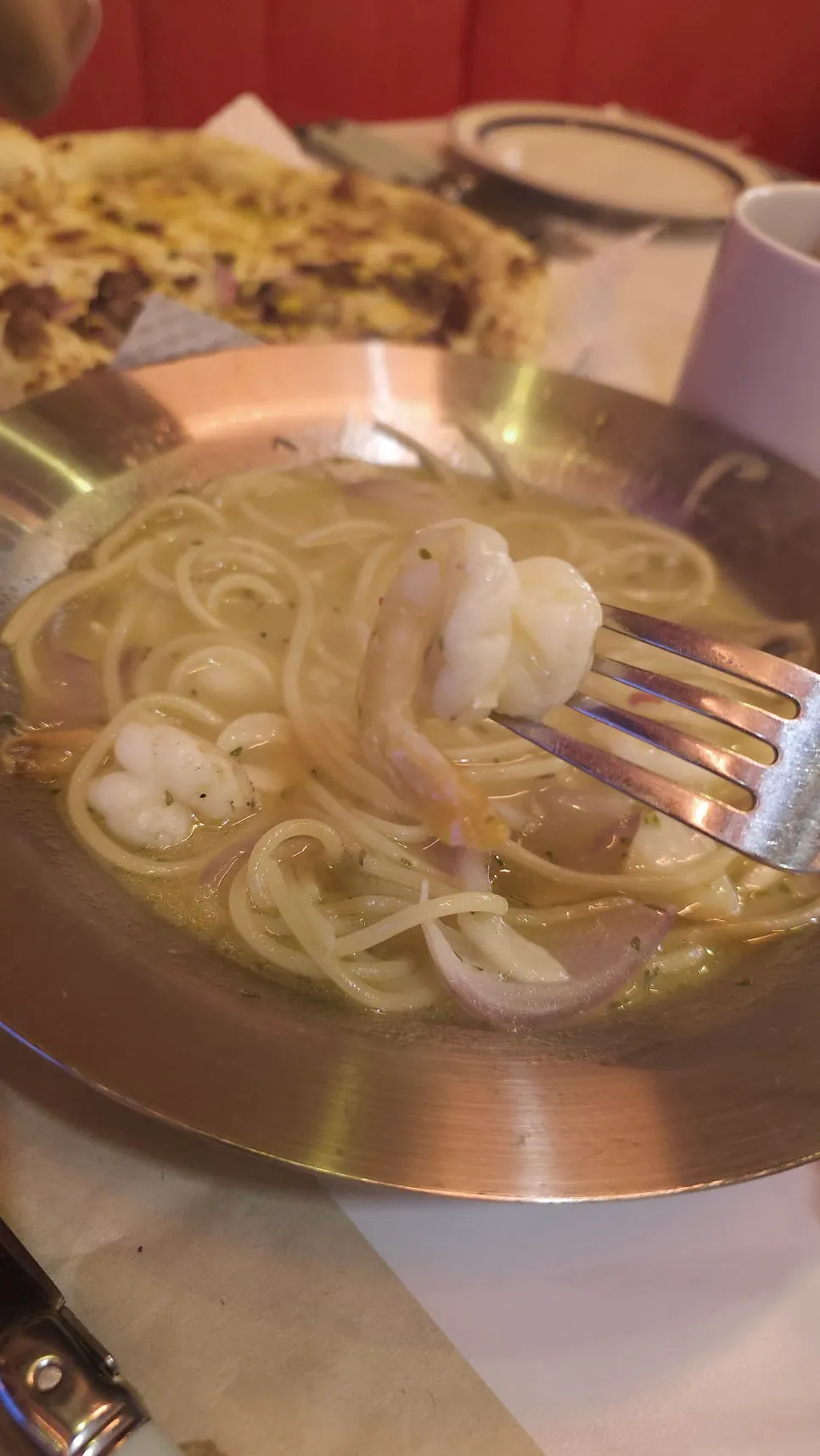 Close-up of brothy vongole pasta