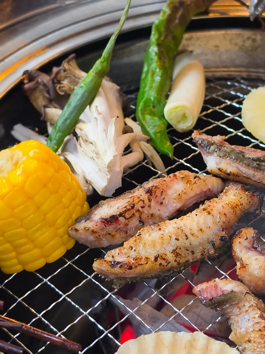 Close-up of a piece of salt-grilled eel