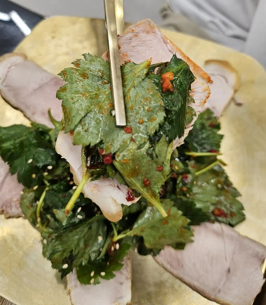 Cold pork belly with chamnamul greens