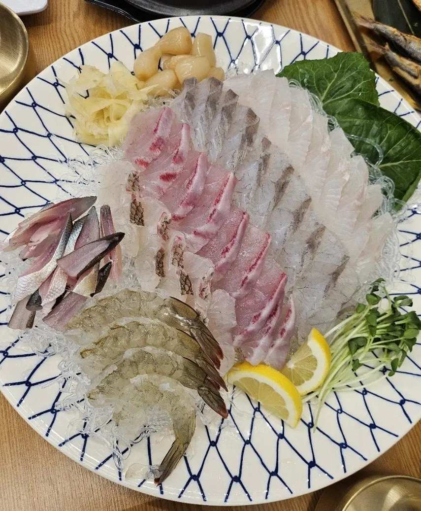 Plate of seasonal raw fish and seafood