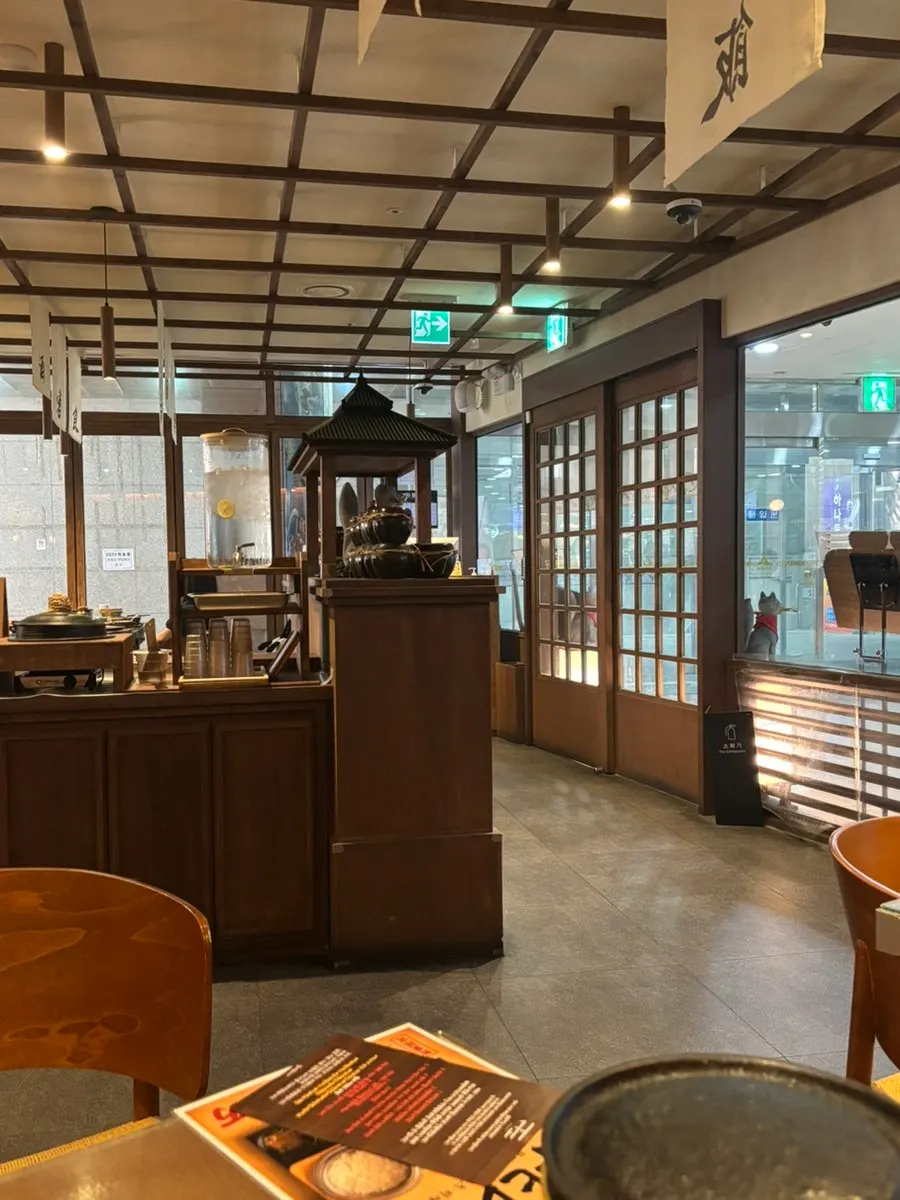 Inside Gyudo, with coat storage lockers