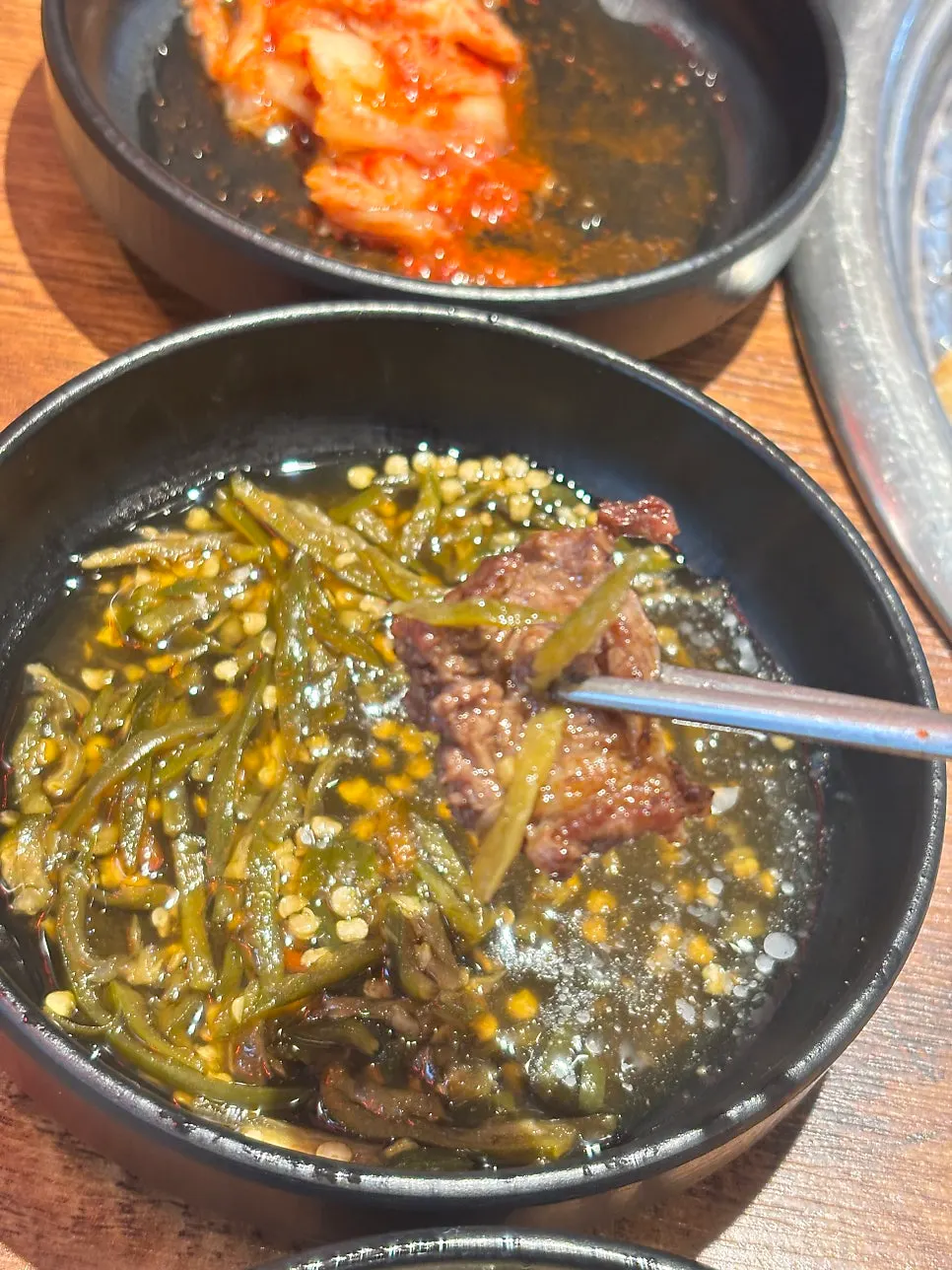 Grilled beef dipped in salt and pickled peppers