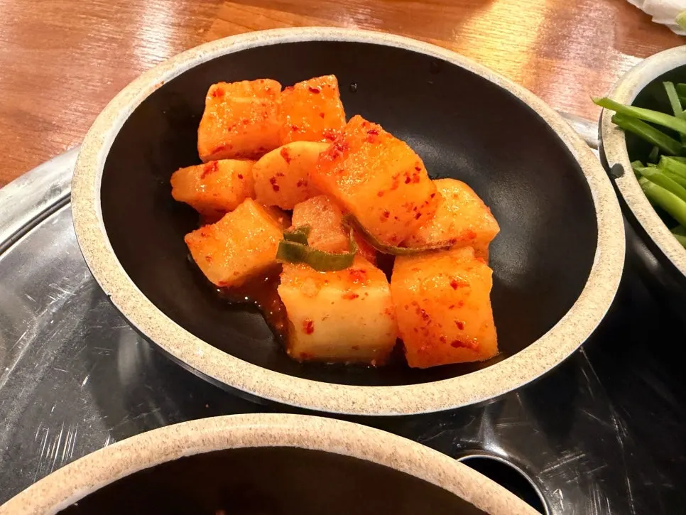 Neatly served fresh kimchi side dish