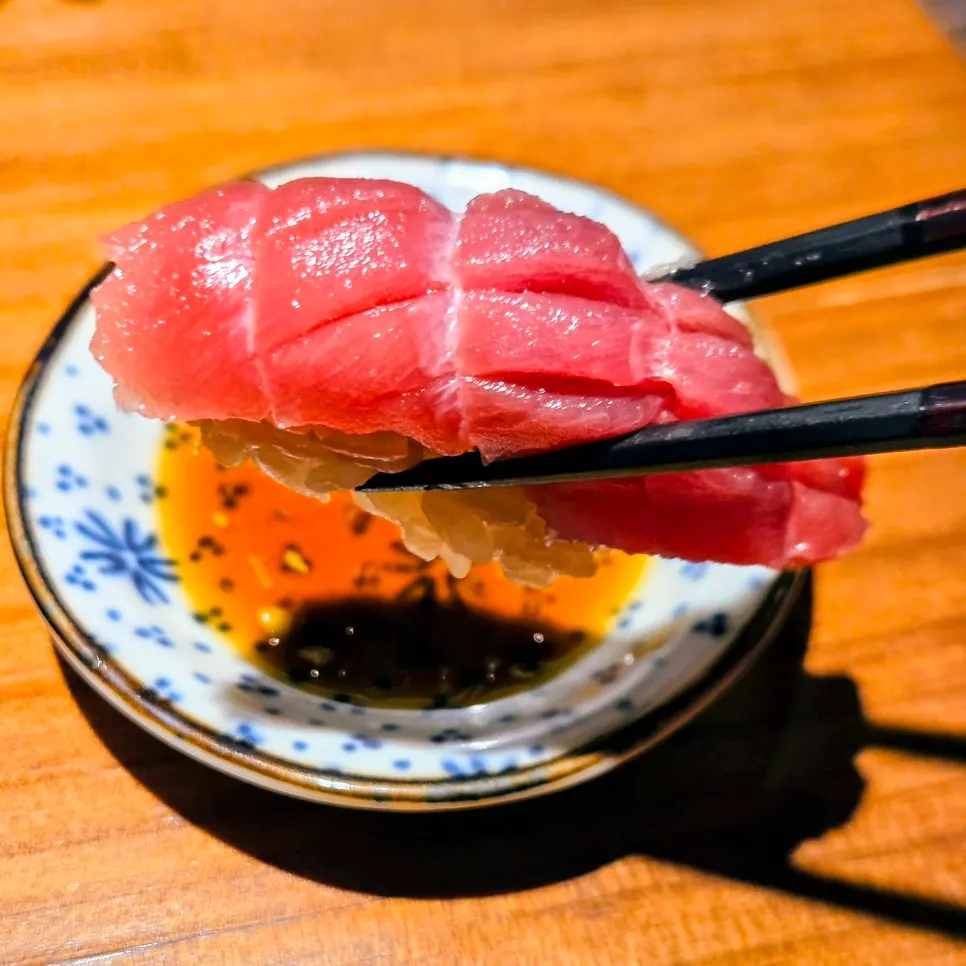 Bluefin tuna and tuna belly sushi