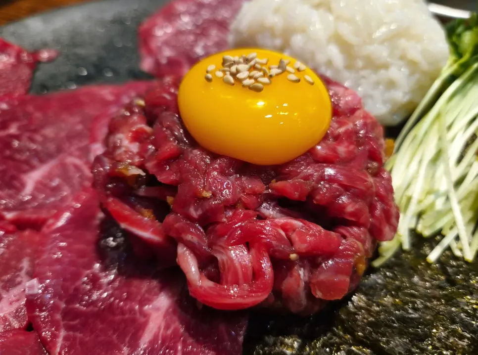 Usijang Hoegwan's Two Plus grade yukhoe topped with egg yolk