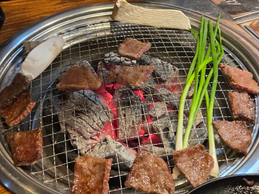 Beef grilling to a golden brown
